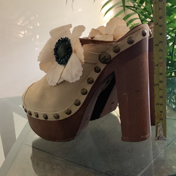 CHANEL Studded Floral High Heel Clog Sandals - Picture 9 of 14